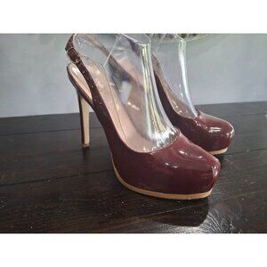 Kelsi Dagger Dory Burgundy Patent Leather Slingback Heels/Pre-owned, Sz 7.5M